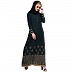 A-line abaya with Block prints- Bottle Green